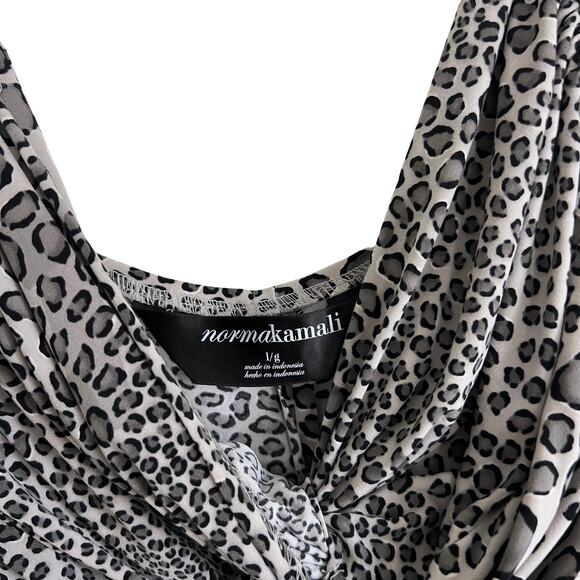 Norma Kamali Leopard Print Sexy Ruched Tank Mini Dress L Grey Animal Print Y2K - Picture 6 of 7